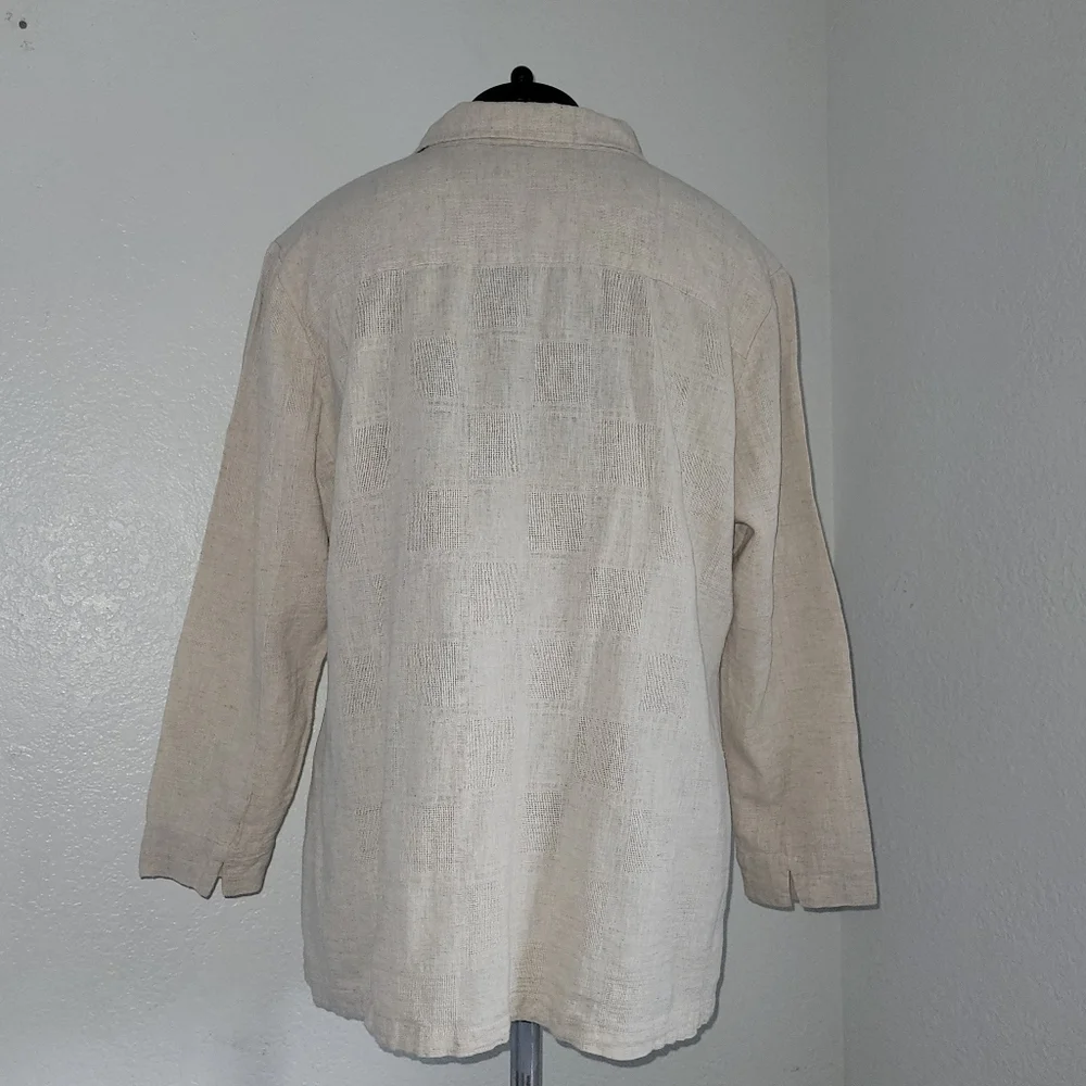 Classic Elements Cream Casual Button Down Women's Plus Size 16/18W Linen Shirt - Picture 5 of 9